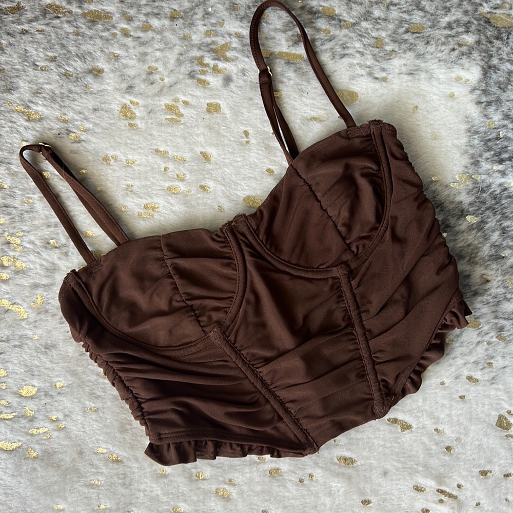 Women’s Brown Bustier Crop Top with Adjustable Straps